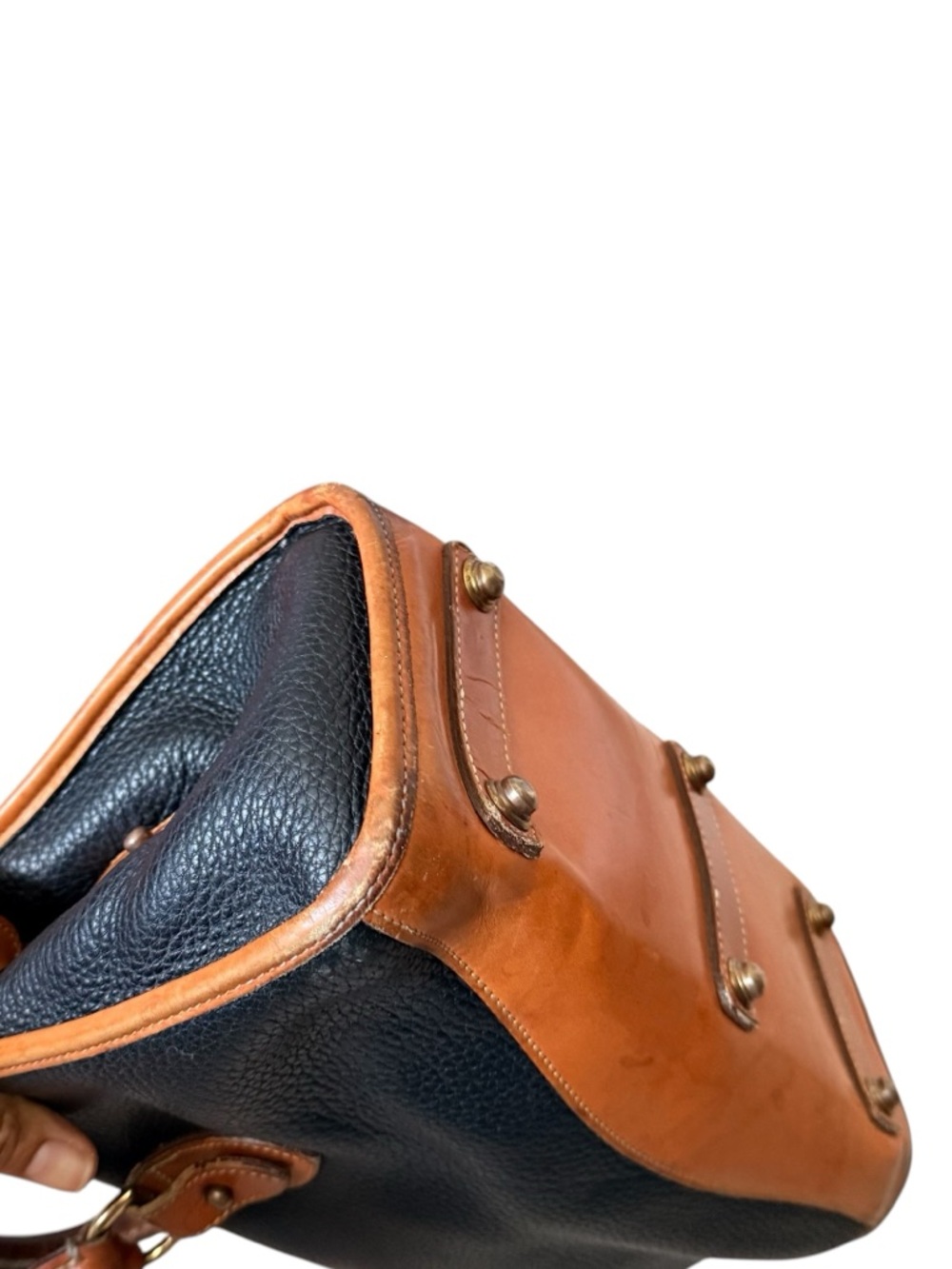VINTAGE 1990S DOONEY & BOURKE NAVY ALL WEATHER LEATHER SATCHEL HANDBAG - Picture 6 of 16